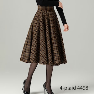 Plaid Wool Skirt Women, Tartan Wool Circle Skirt, High Waist Wool Skirt, Flared Winter Autumn Skirt with Pockets, Swing Wool Skirt 3167 4-plaid 4498