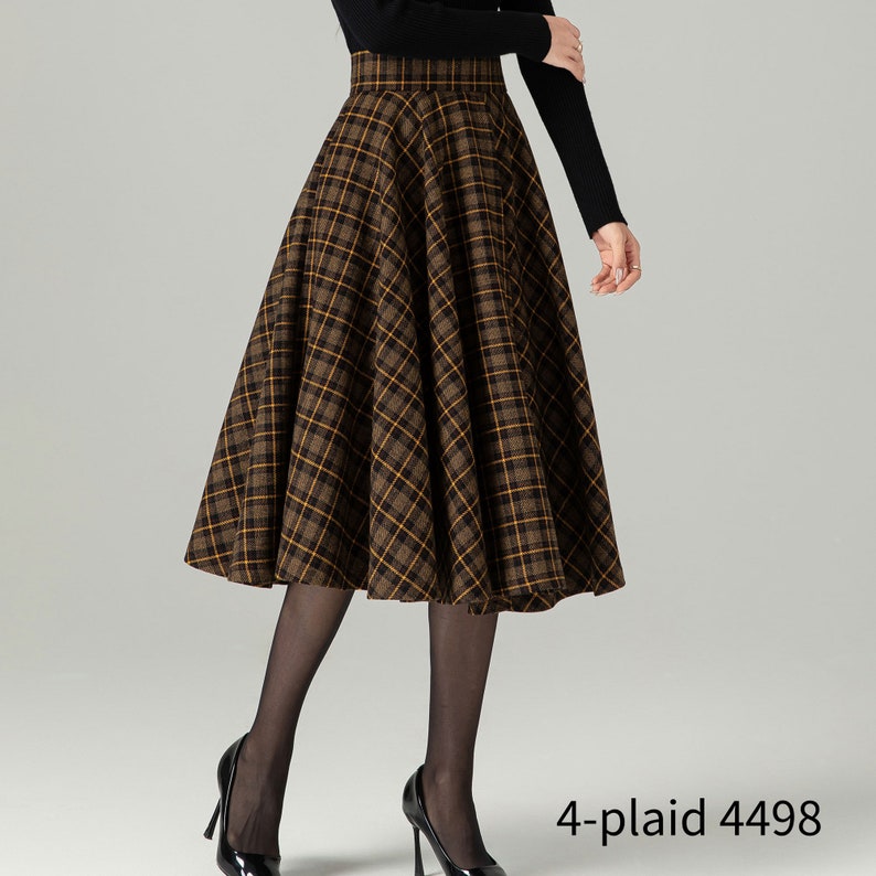 Plaid Wool Skirt Women, Tartan Wool Circle Skirt, High Waist Wool Skirt, Flared Winter Autumn Skirt with Pockets, Swing Wool Skirt 3167 4-plaid 4498