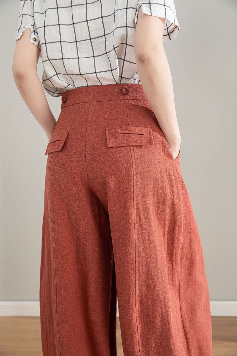 Red Suspender linen Pants, Womens Baggy Linen Pants, Spring Summer Linen Pants, Vintage Inspired Long Pants, Custom Pants, Xiaolizi 4212 image 8