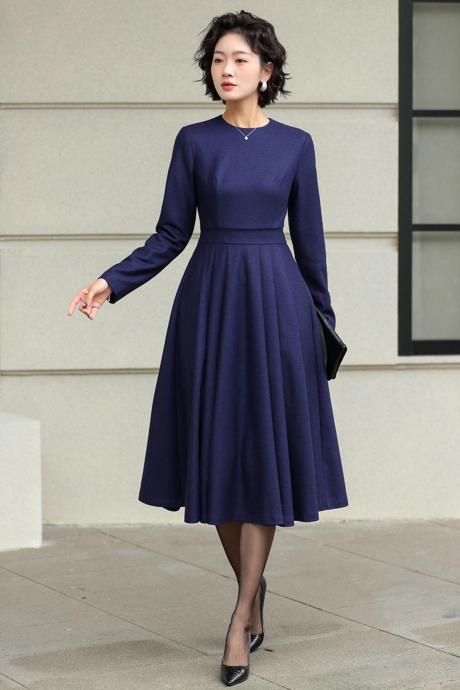 knee length dresses for ladies Zone Planet | Plus Size Ruffled Notched Long Sleeve Midi Dress main image 1