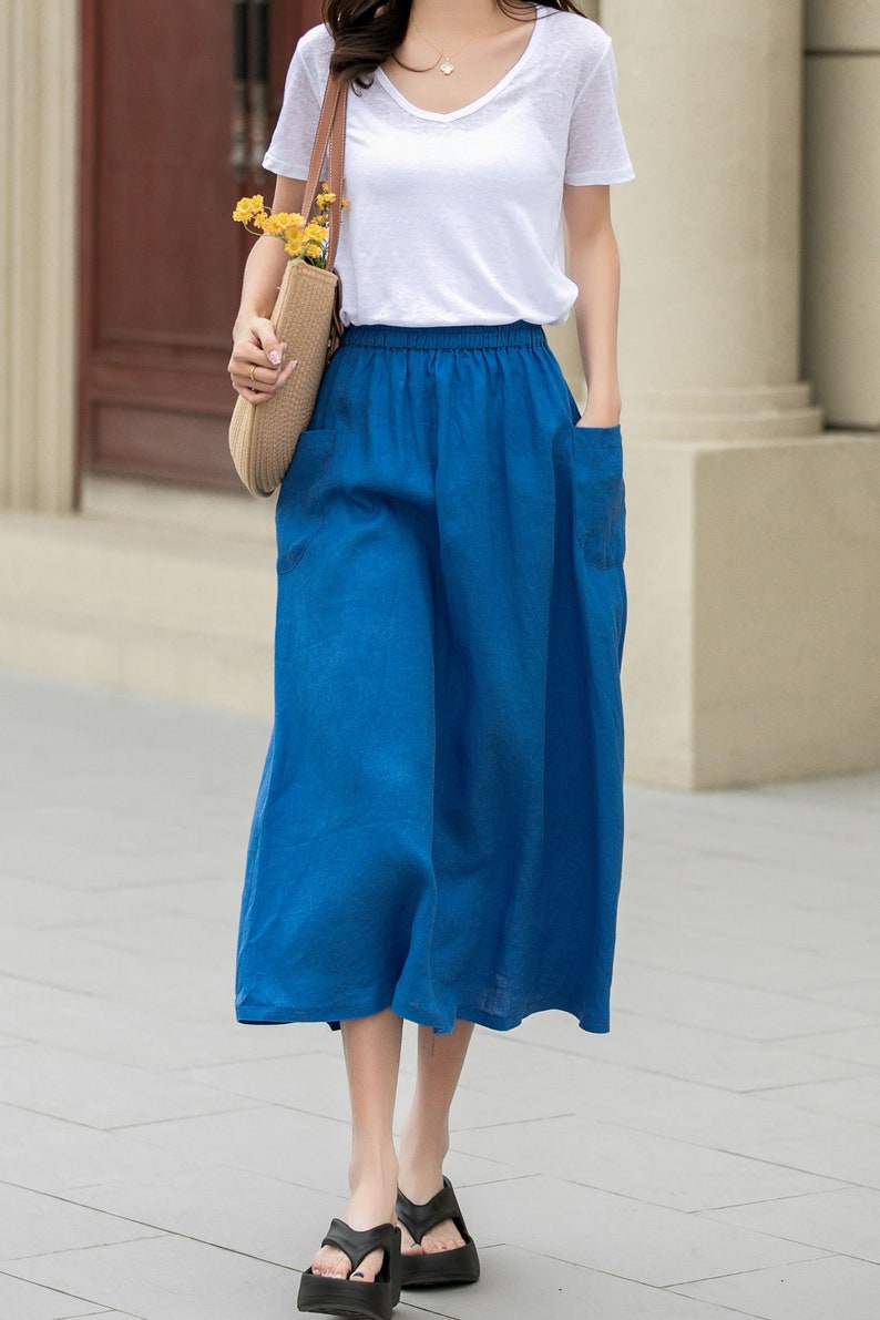 Linen skirt, Midi linen skirt, Blue linen skirt, A line skirt, Womens long linen skirt, Summer linen skirt, Custom skirt, Xiaolizi 4956 image 7