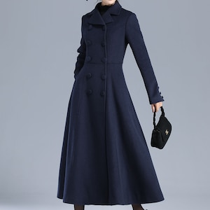 Long Wool Coat Women, Blue Coat, Double Breasted Maxi Winter Coat ...