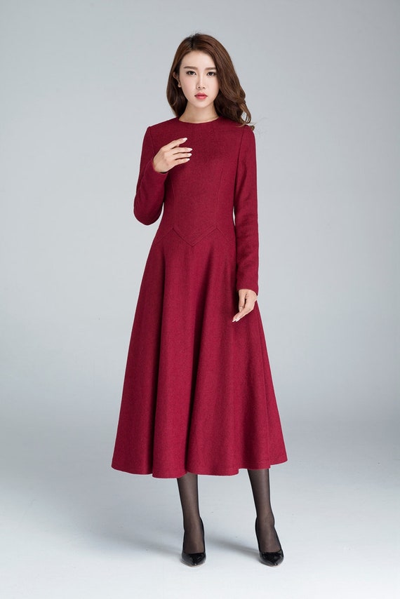 Wool Dress Vintage Womens Dresses Casual Red Dress Women - Etsy