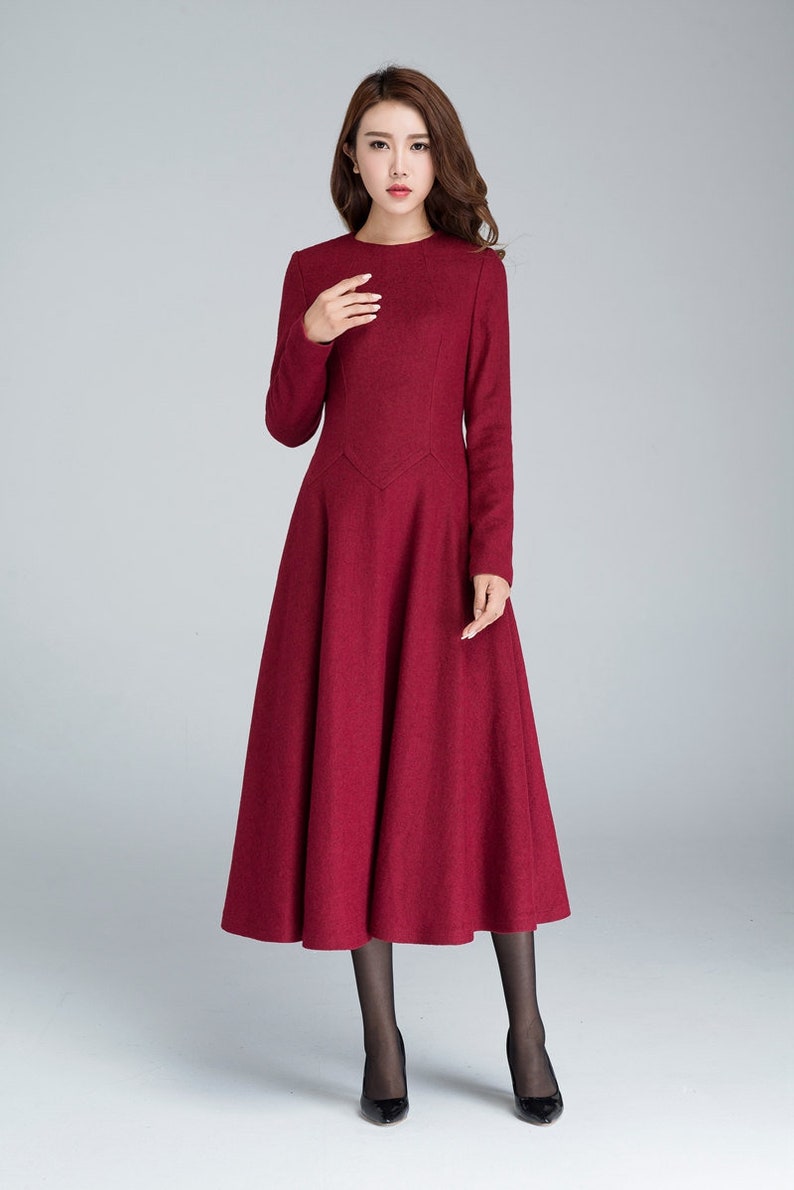 Wool dress Vintage, womens dresses casual, Red dress women, Midi winter dress, fall dress for women, ladies dresses, fitted dress 1618# 