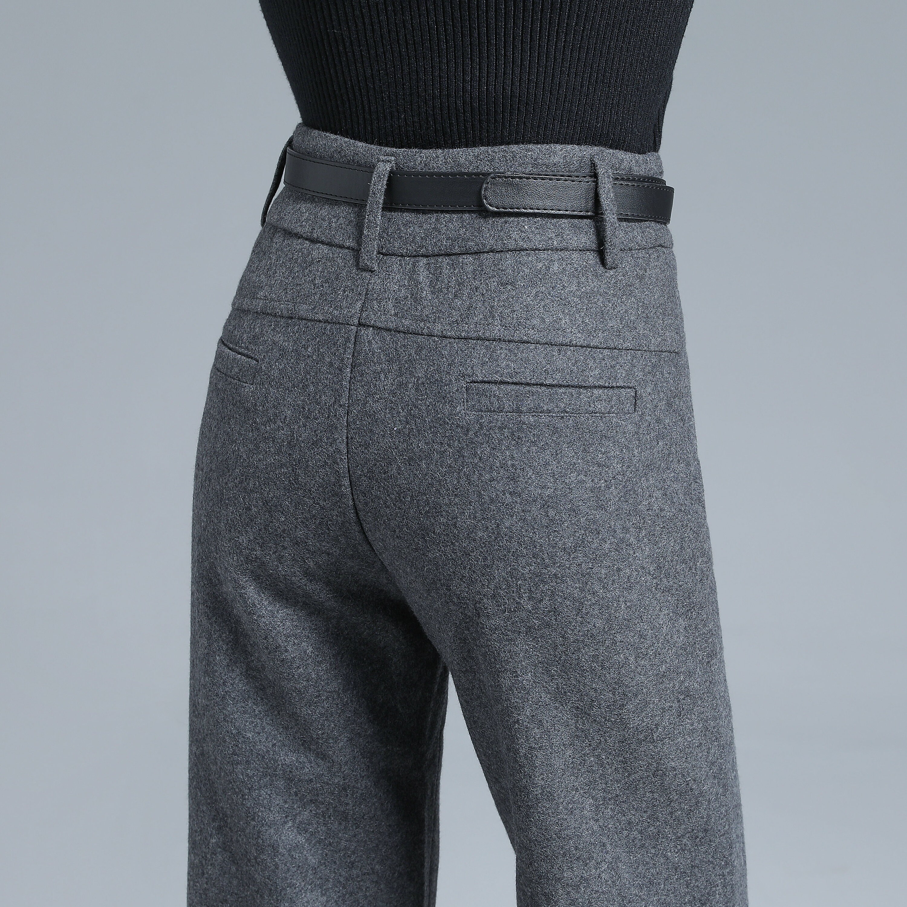 Warm Wool Long Pants, Winter Straight Leg Pants, High Waist