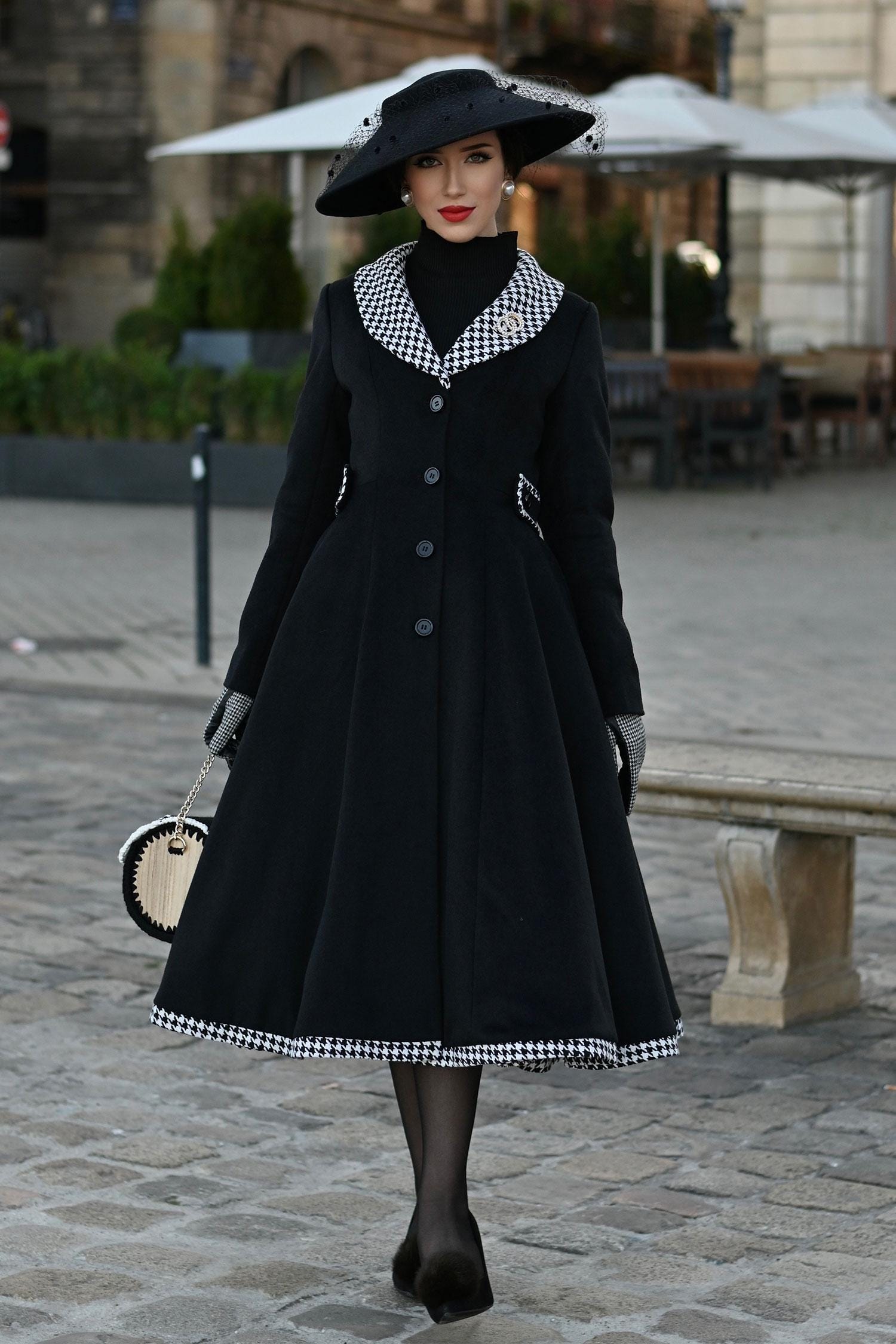 ジャケット・アウター SANDINISTA Easy Fit Wool Check Gown L Nº21 Oversized Wool Jacket in Black Magenta Plaid Print with
