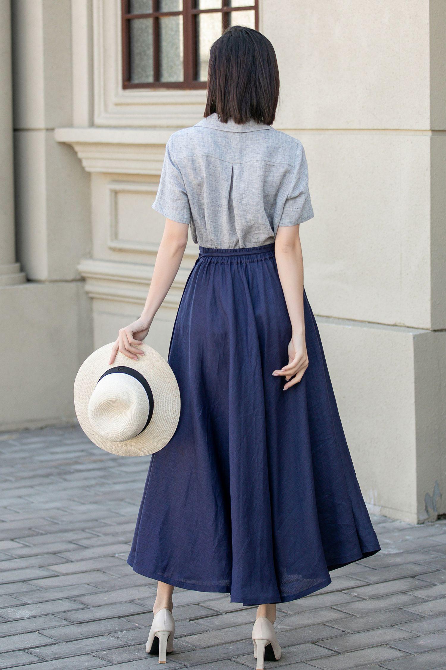 Linen Skirt, Swing Linen Skirt, Wrap Linen Skirt, Linen Long