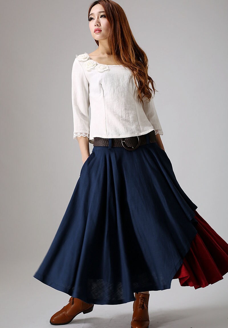 Long linen Skirt blue linen Skirts Maxi Skirts Maxi linen | Etsy
