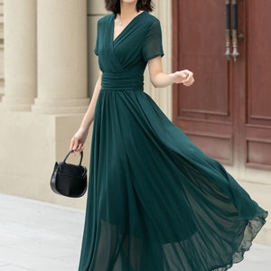 Halter Maxi Chiffon Dress For BRIDESMAIDS Dark Green