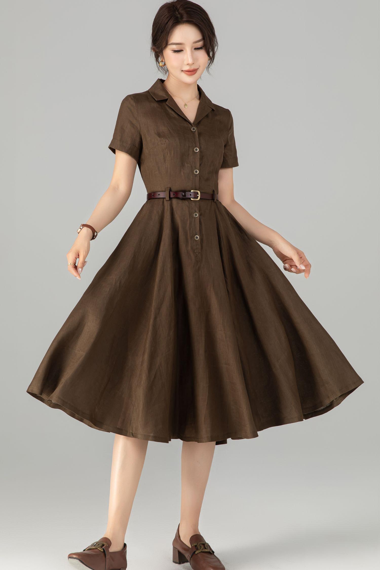 button up brown dress Celia Collared Button Down Shirt Dress in Light Brown