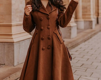 Vintage Inspired Maxi Wool Coat, Women's Wool Coat, Warm