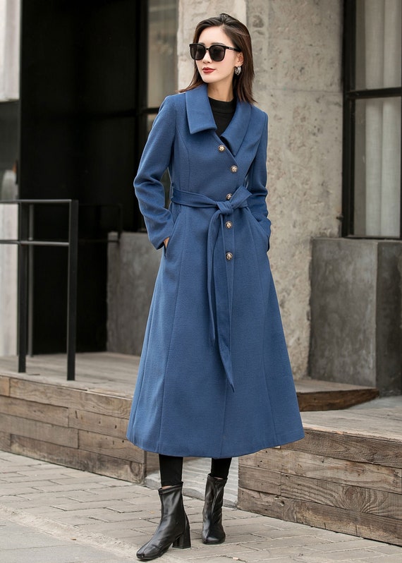 Blue Single-breasted Maxi Wool Coat Women Warm Winter Long | Etsy