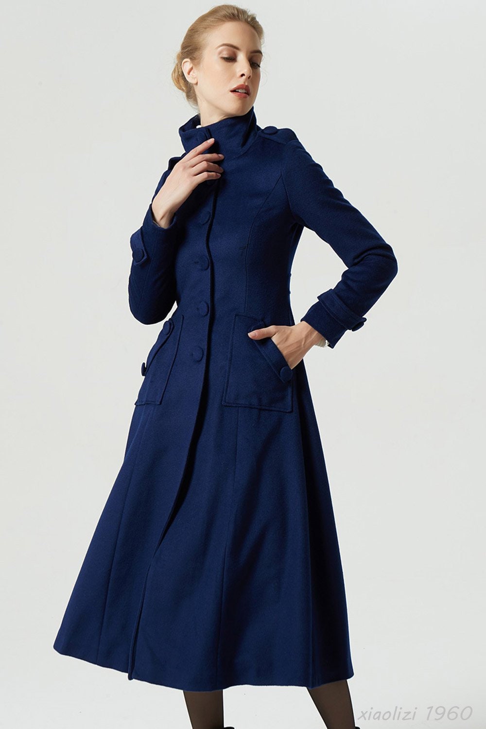 Blue coat wool coat maxi coat military coat navy coat | Etsy