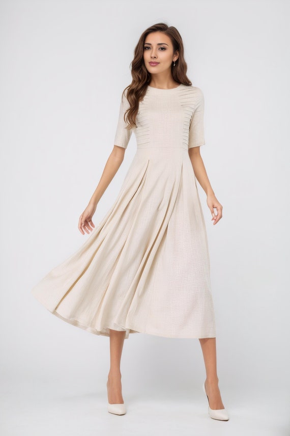 summer linen dress, beige dress, midi dress 1695 summer linen dress, beige dress, midi dress 1695