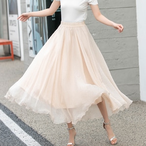 Elastic Waist Boho Chiffon Maxi Skirt, Womens Beach Chiffon Skirt, Summer Big Swing Pleated Circle Skirt, Long Dance Chiffon Skirt 4280 image 1