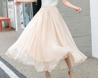 Elastic Waist Boho Chiffon Maxi Skirt, Womens Beach Chiffon Skirt, Summer Big Swing Pleated Circle Skirt, Long Dance Chiffon Skirt 4280