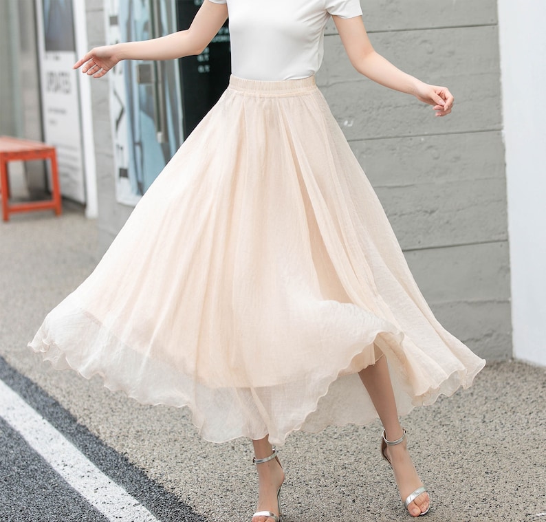 Elastic Waist Boho Chiffon Maxi Skirt, Womens Beach Chiffon Skirt, Summer Big Swing Pleated Circle Skirt, Long Dance Chiffon Skirt 4280 image 1