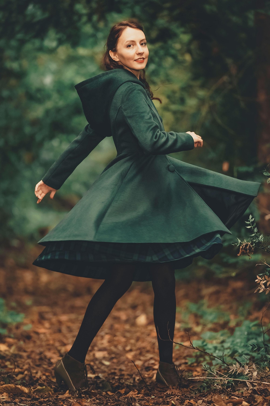 Women's Winter Single Breasted Wool Blend Coat, Red Swing Hooded