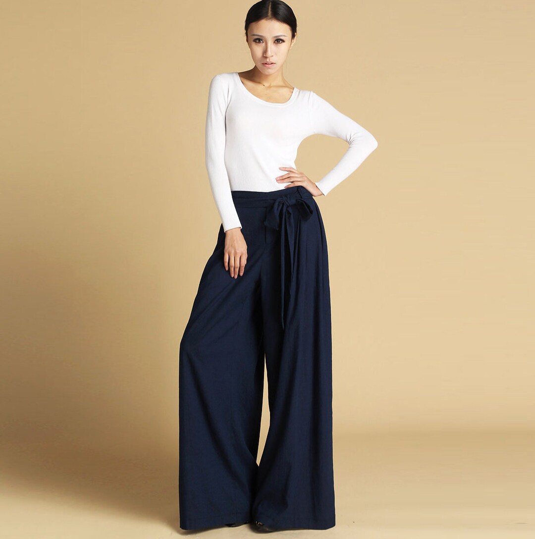 Navy Blue Pants Linen Pants Palazzo Pants Wide Leg Pants - Etsy