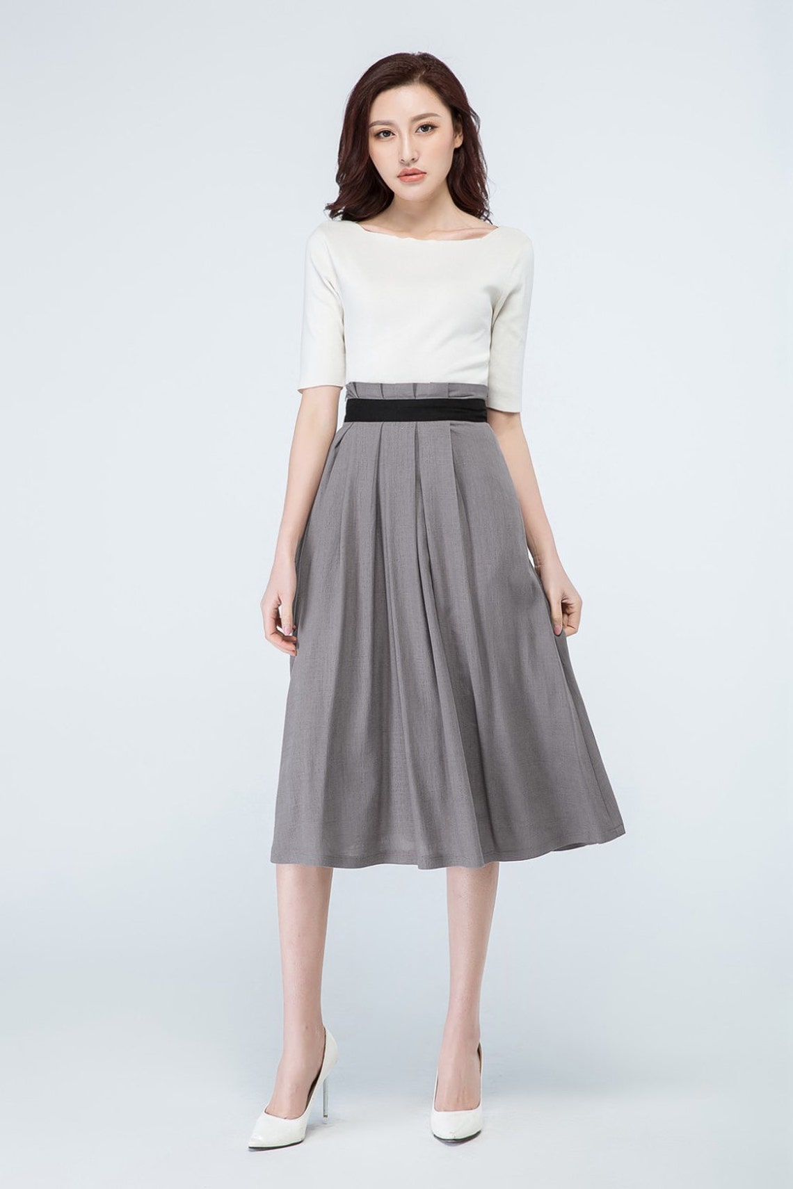 High waist pleated midi skirt A Line skirt flared skirt | Etsy