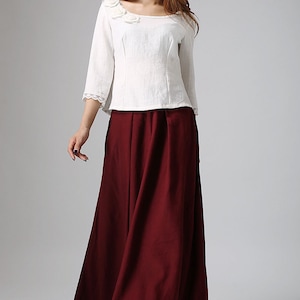 Burgundy skirt, linen skirt, maxi linen skirt, Asymmetrical skirt, women linen skirt, linen skirt pockets, women linen clothing 0910 image 5