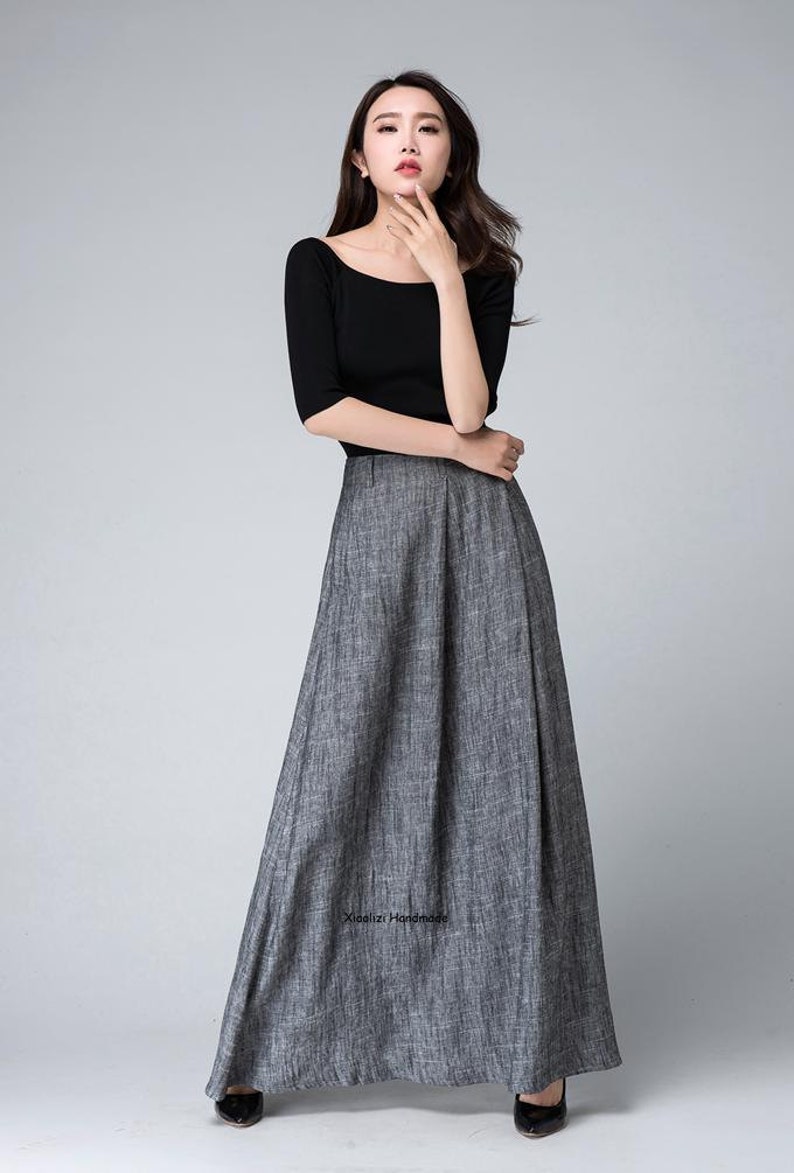 Grey linen skirt long skirt linen skirt summer full length | Etsy