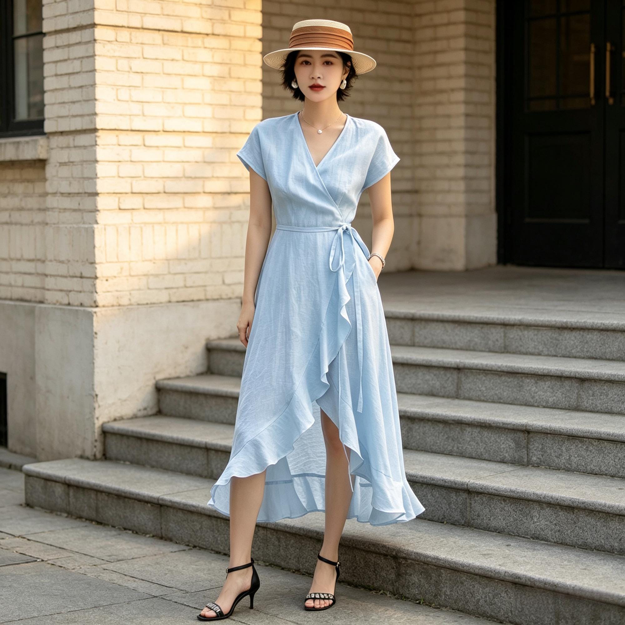 asymmetric hem blue dress Dyed Organza Asymmetrical Hem Dress in Blue main image 0