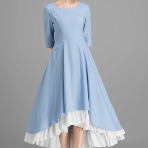 Linen dress, High Low Midi dress, Blue dress, Womens dresses, Swing dress with pockets, A Line party dress, Casual dress, House dress 2360 image 3