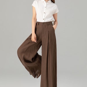 Breezy Linen Wide-Leg Pants for Ultimate Comfort and Style, Womens Long linen pants, Linen trousers, Custom Linen pants, Xiaolizi 4918 image 3
