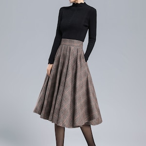 Plaid Wool Skirt Women, Tartan Wool Circle Skirt, High Waist Wool Skirt, Flared Winter Autumn Skirt with Pockets, Swing Wool Skirt 3167 image 4