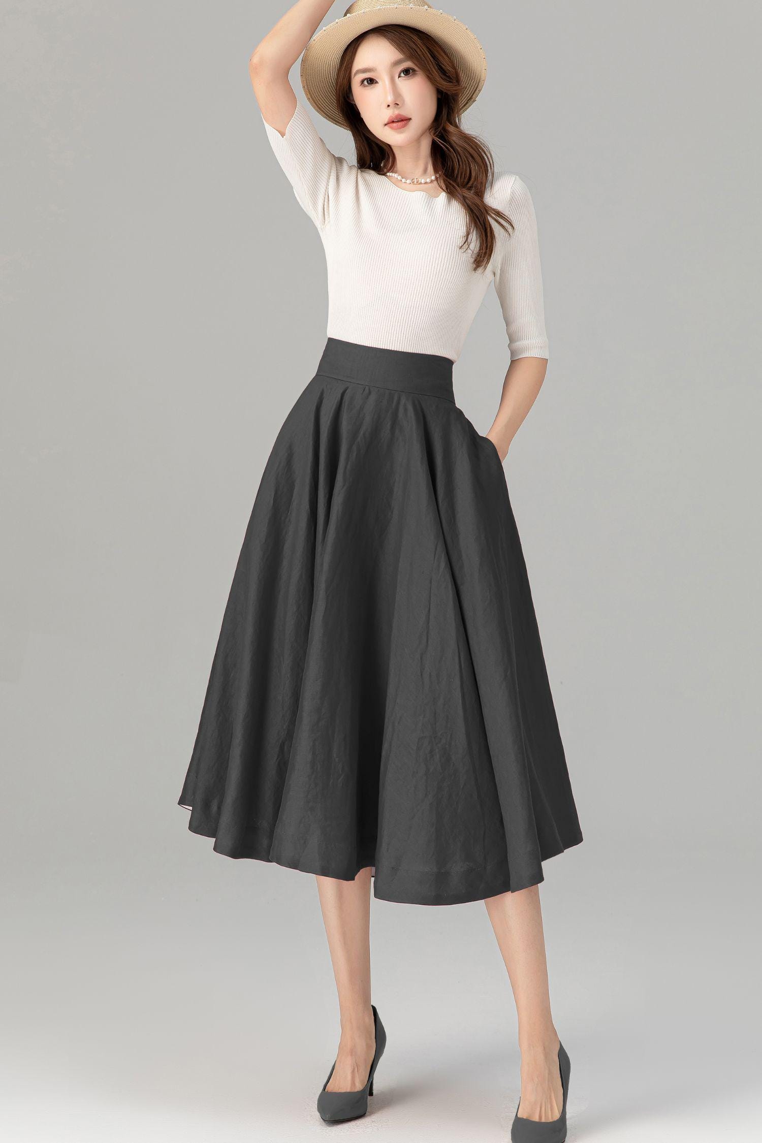 Dark gray Midi spring linen skirt 5728 Dark gray Midi spring linen skirt 5728