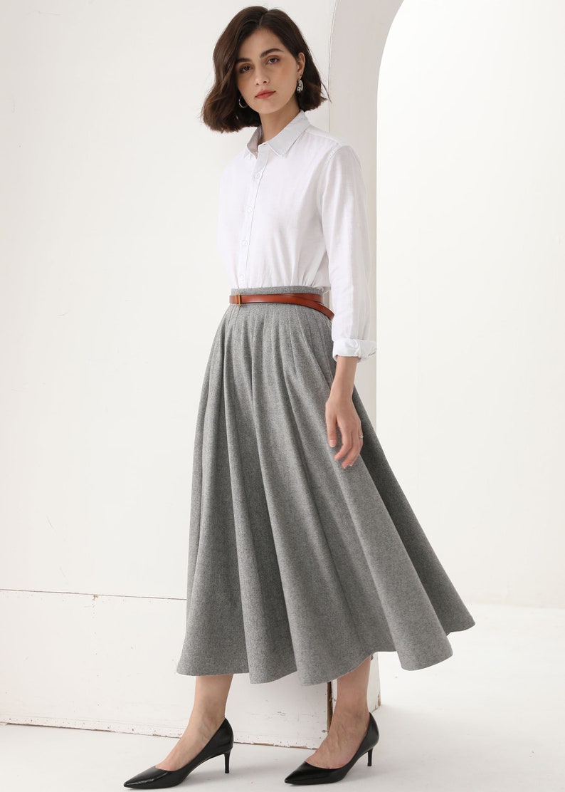 Gray Wool Skirt Wool Midi Skirt Wool Circle Skirt Pleated - Etsy