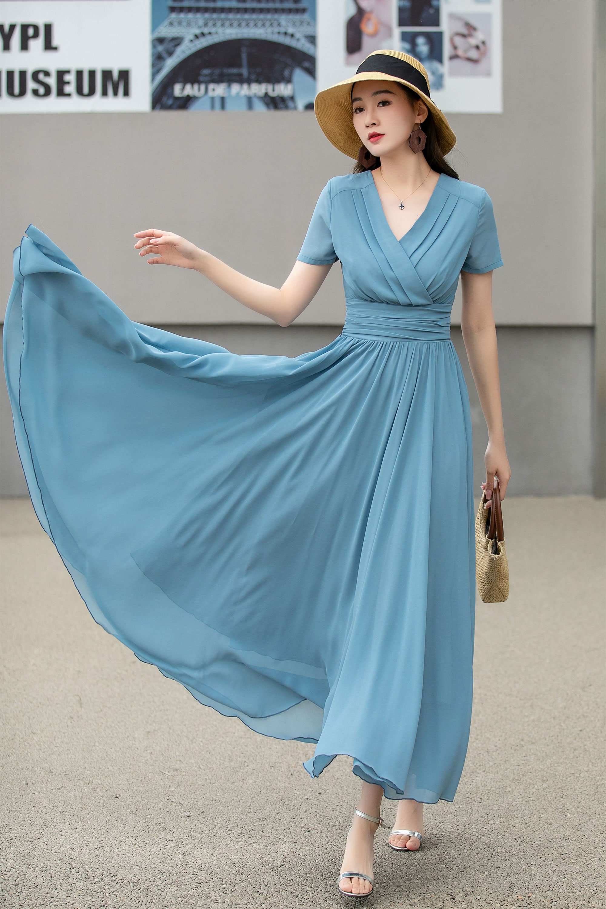 dresses for a wedding Sleeveless Halter Neck Chiffon Midi Guest Dress with A-Line Oversize white cotton shirt size:S/UK10 Category_Evening_Dresses