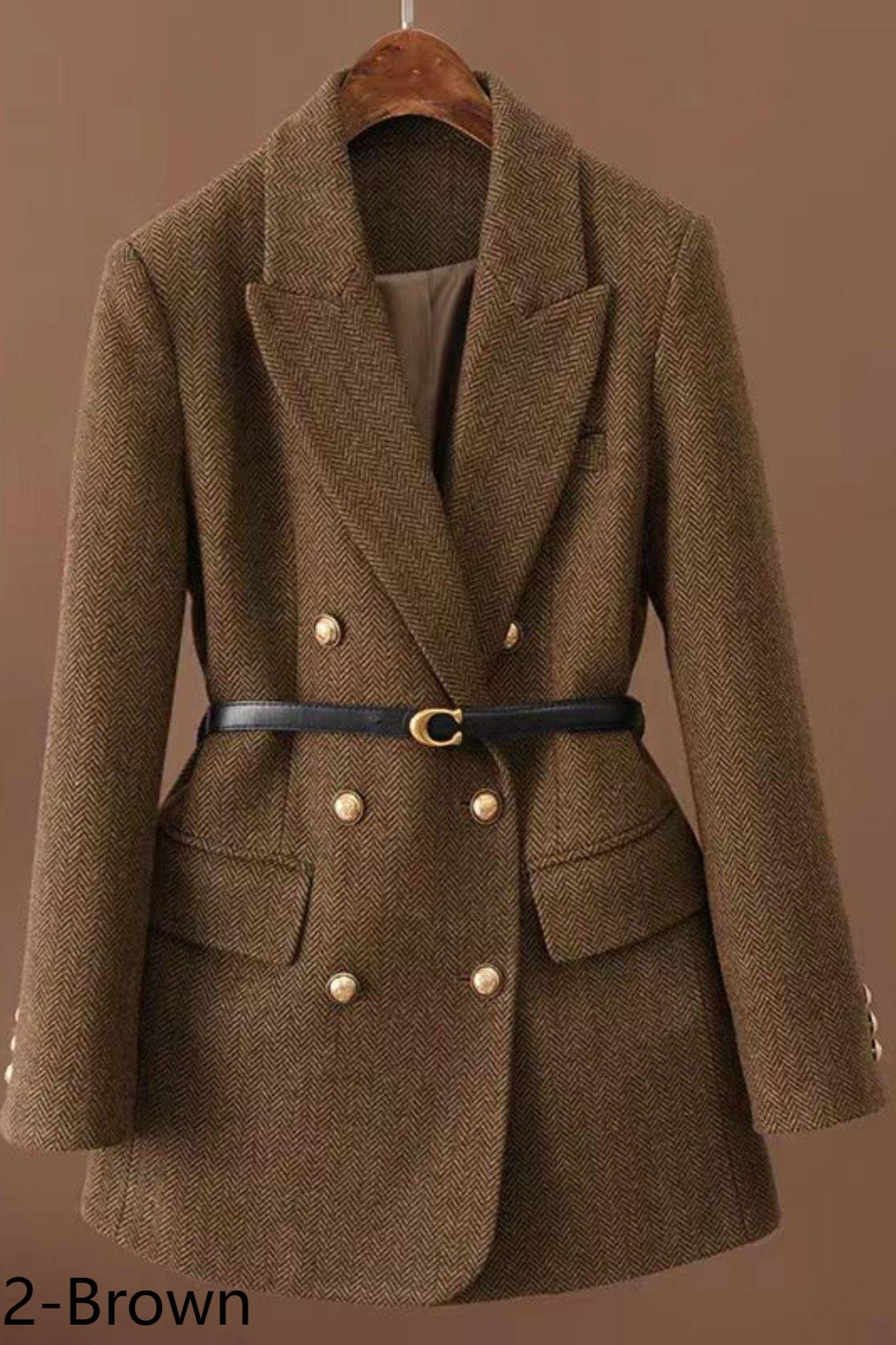 Handmade Grey Wool Peacoat Blazer - Double-breasted Winter