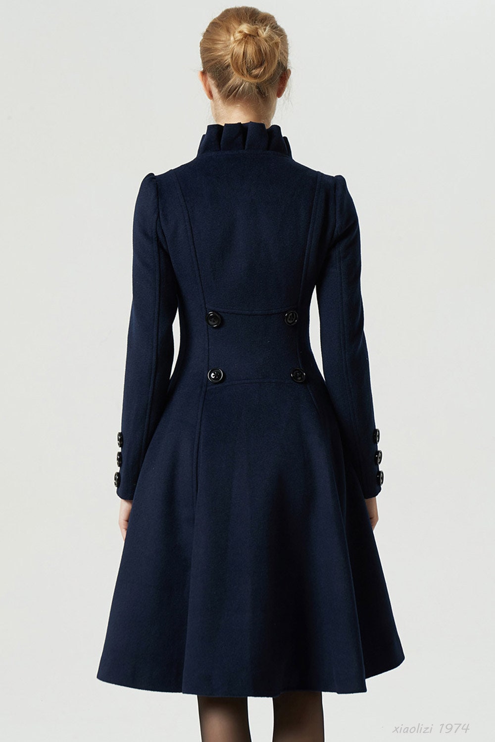 Asymmetrical Ruffle Wool Coat with Long Sleeves