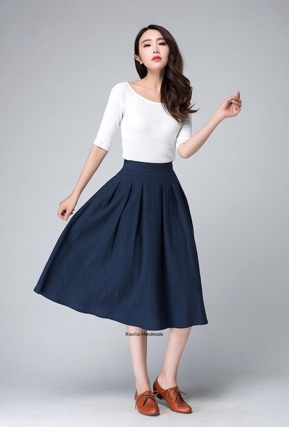 High Waist A Line Pleated Midi Skirt Women's Swing - Etsy