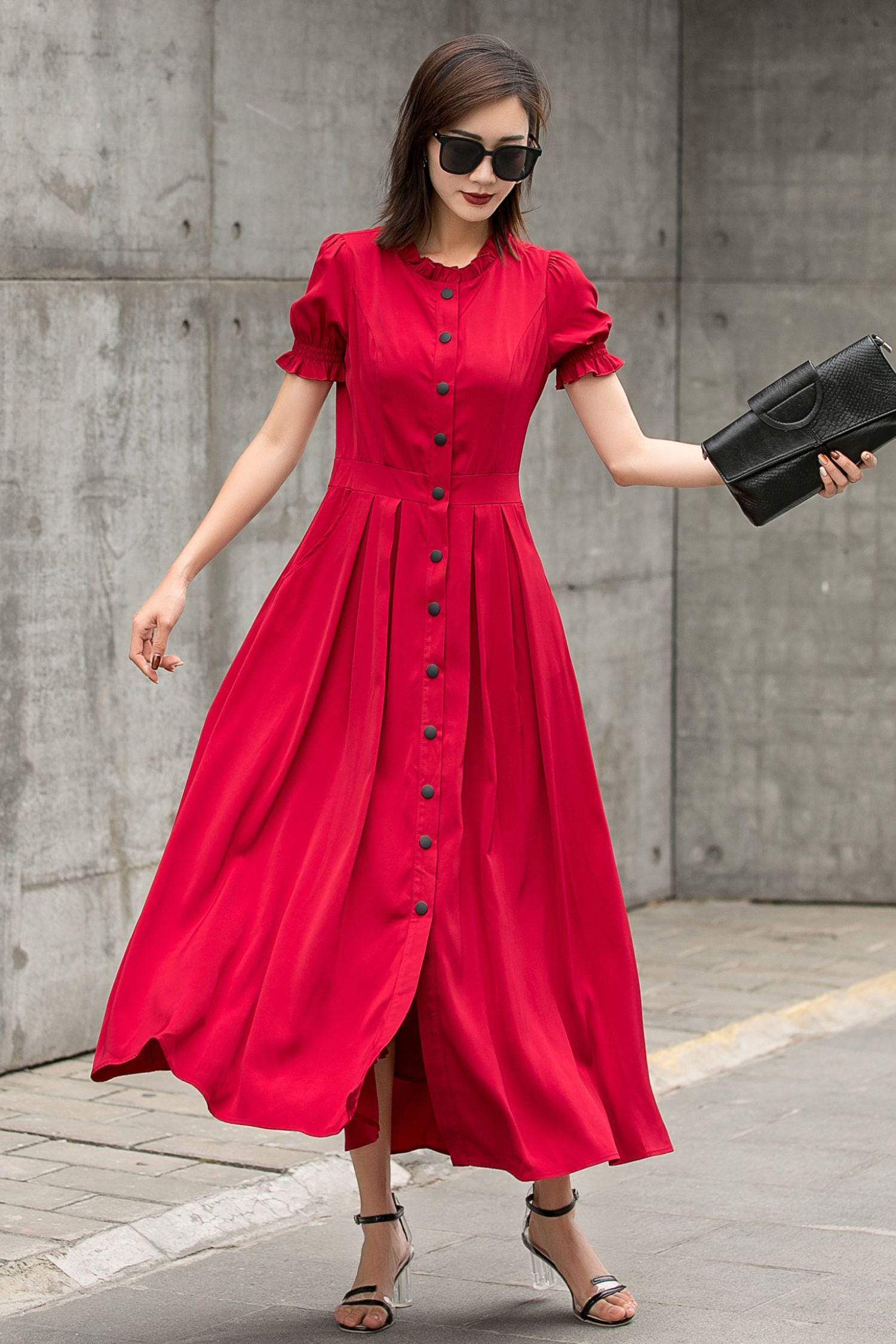 long button down shirt dress Vestido Ophelia Button Down Midi Shirt - Verde