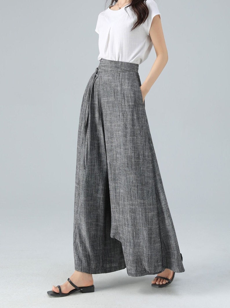 Linen pants, Skirt pants, Gray Linen pants, Wide leg pants, Capri pants, Wrap Linen pants, palazzo pants, casual pant, summer pants 4938 image 1