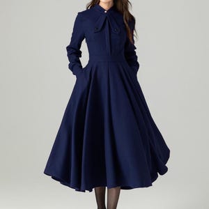 Navy blue Wool Dress, Women wool dress, A-line wool Dress, Vintage Inspired Wool Dress, Winter swing wool Dress, Custom Dress, Xiaolizi 4490