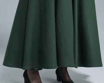 【GLOWNY】22FW NOUR WOOL SKIRT Green Maxi Wool Skirt Women, Long Swing Skirt, High Waist