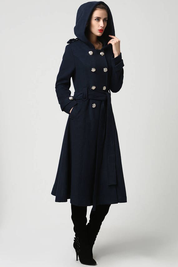 Winter Coat Overcoat Blue wool Coat Womens coats Military | Etsy