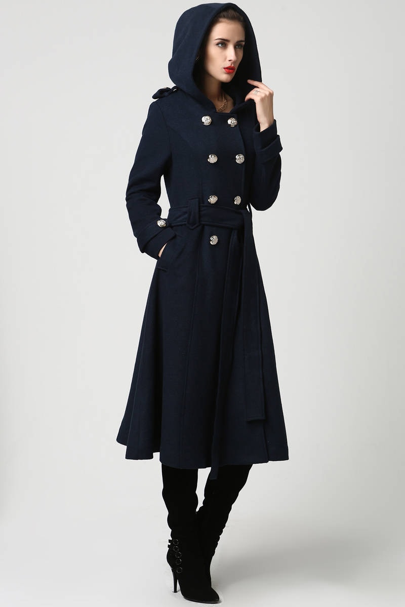 Winter Coat Overcoat Blue wool Coat Womens coats Military