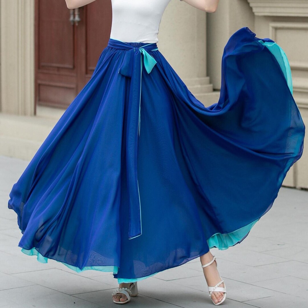 【関税＆送料込み】ChloAC Blue Cotton Midi Skirt Blue & White Floral Maxi Skirt