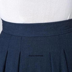 High Waist A Line pleated midi skirt, Women's swing vintage skirt with pockets, Linen midi skirt, Xiaolizi 1500 image 10