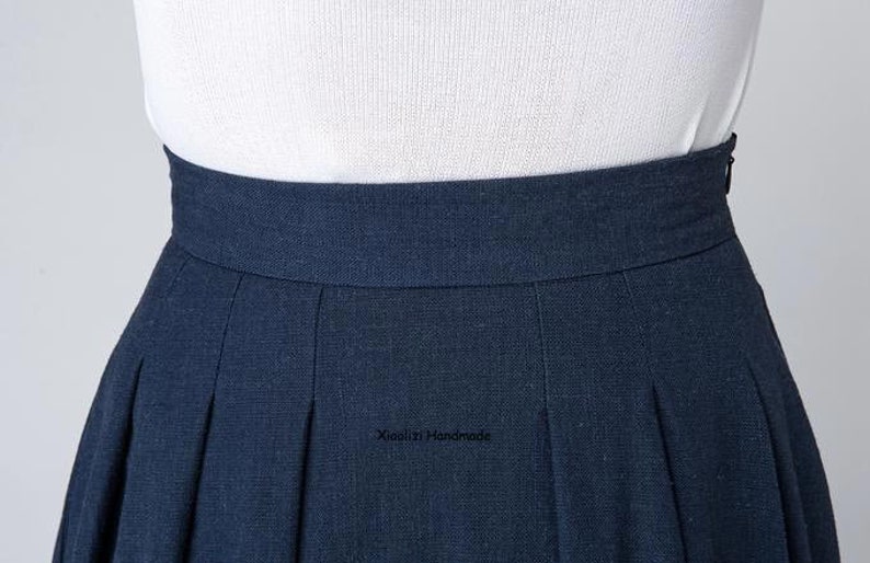 High Waist A Line pleated midi skirt, Women's swing vintage skirt with pockets, Linen midi skirt, Xiaolizi 1500 image 10