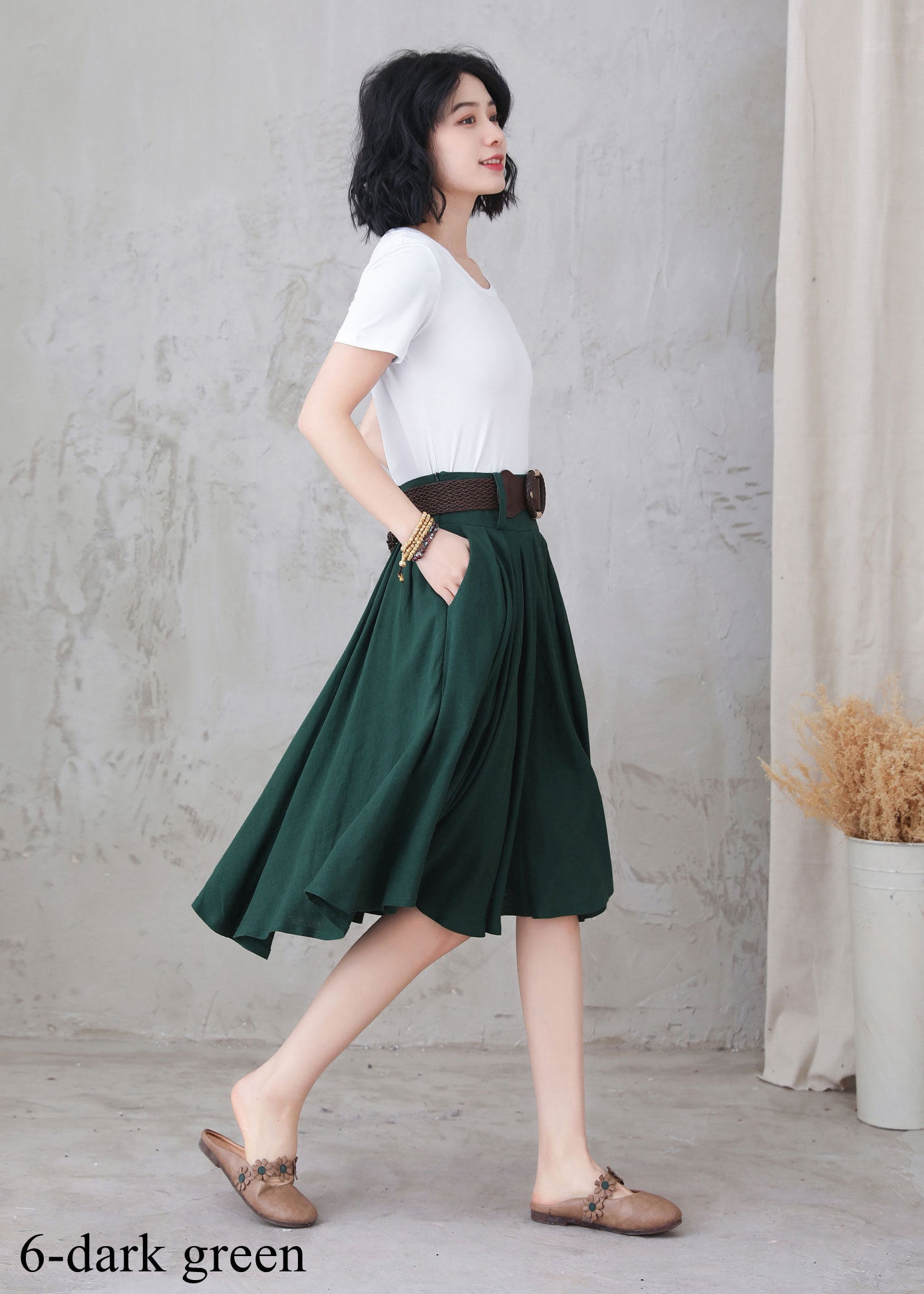 Linen Full Circle Skirt With Pockets Pleated High Waist Skirt - Etsy