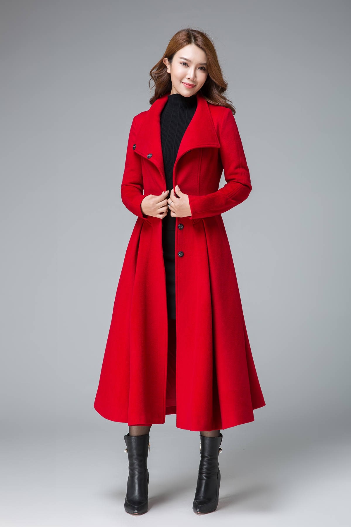 Coats for women red winter coat asymmetrical coat pleated | Etsy