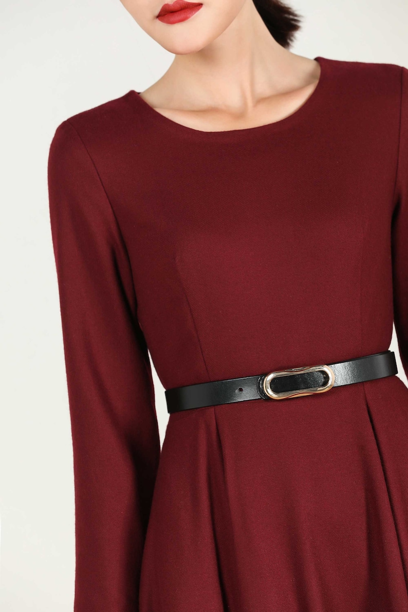 Burgundy Wool Dress Long Sleeve Wool Dress Long Wool Dress Etsy Denmark