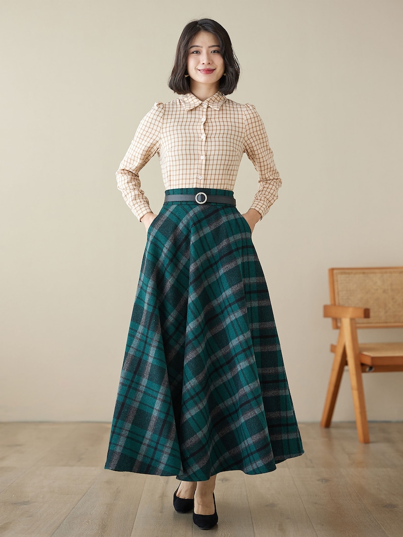 1950s Swing Skirt, Poodle Skirt, Pencil Skirts     Vintage Inspired Long Wool Plaid Skirt Maxi wool skirt Tartan wool skirt A Line Skirt with Pocket Swing Winter Skirt Xiaolizi 4628  AT vintagedancer.com