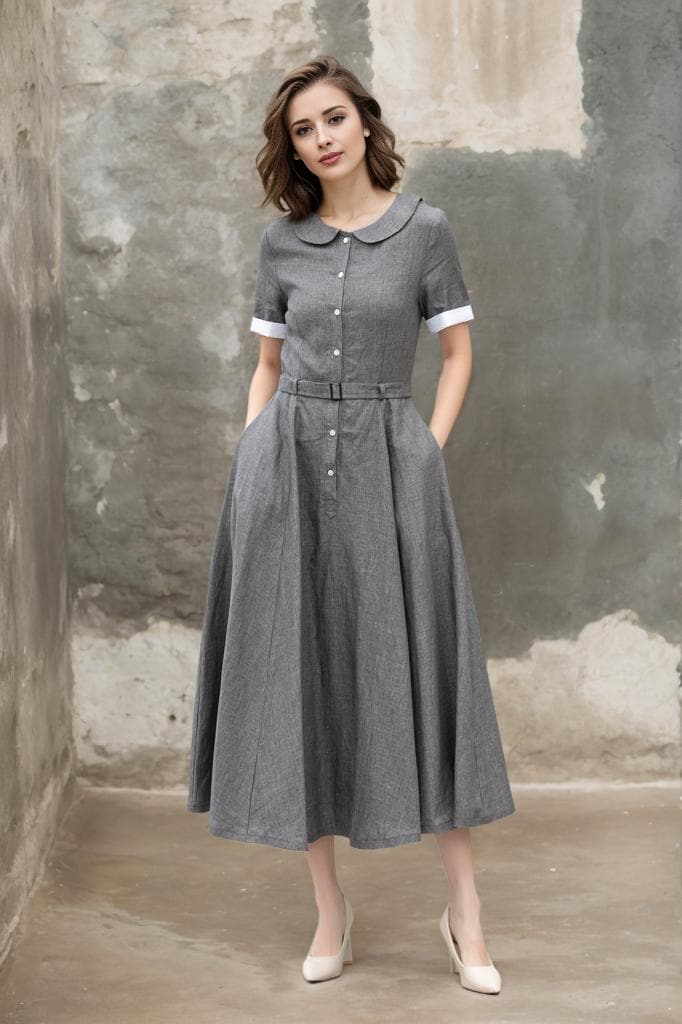 detached sleeve dress グレー　S GL2830 | Embroidery Cape Sleeve Chiffon A-line Dress | GLS
